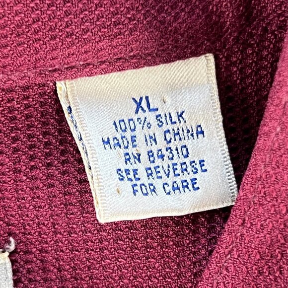 Murano Mens XL Shirt Burgundy 100% Silk Band Collar Long Sleeve Button Up Pocket - Picture 4 of 10